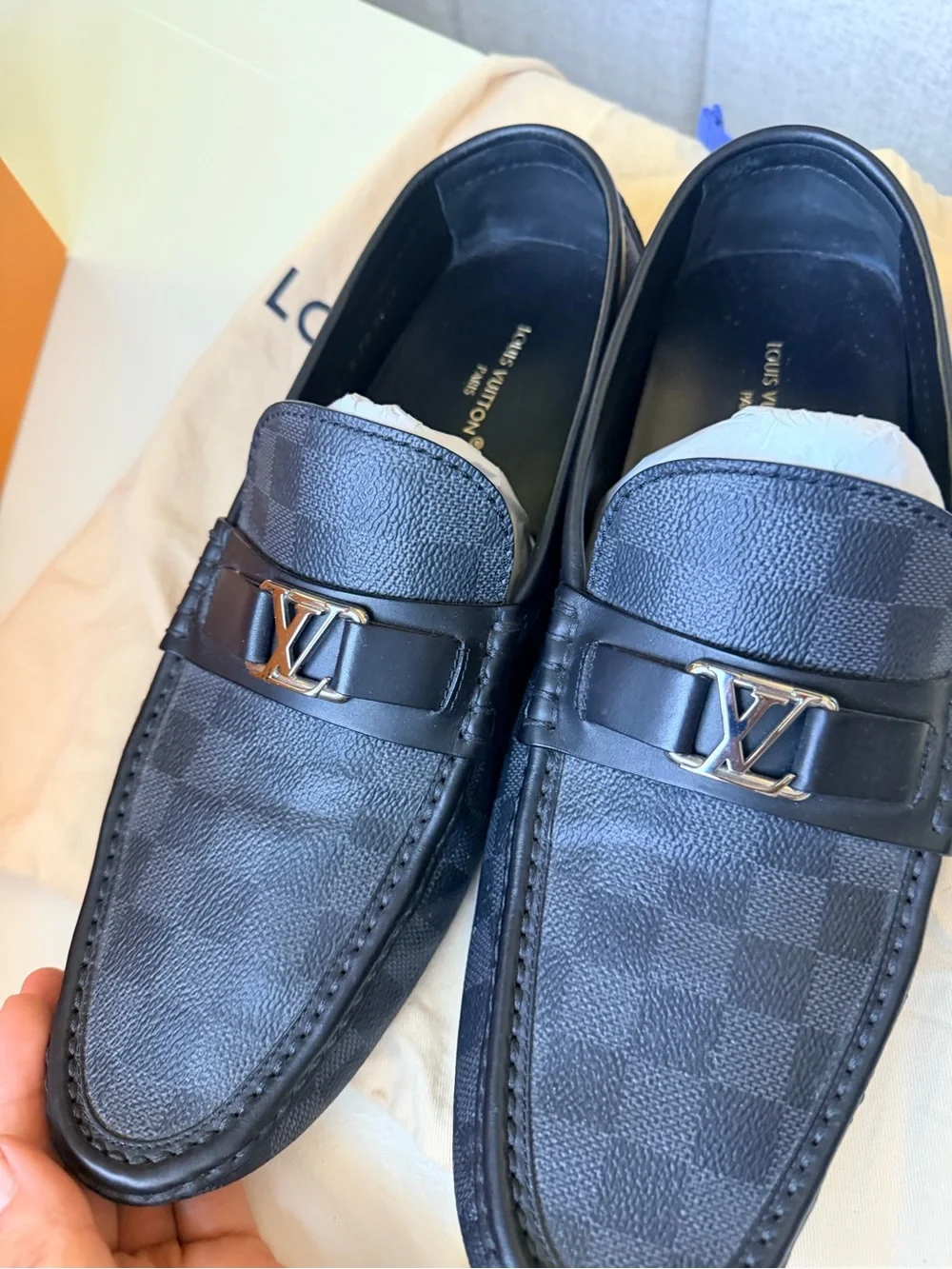 Louis Vuitton Men’s Hockenheim Moccasin Loafer in DAMIER Graphite in excellent